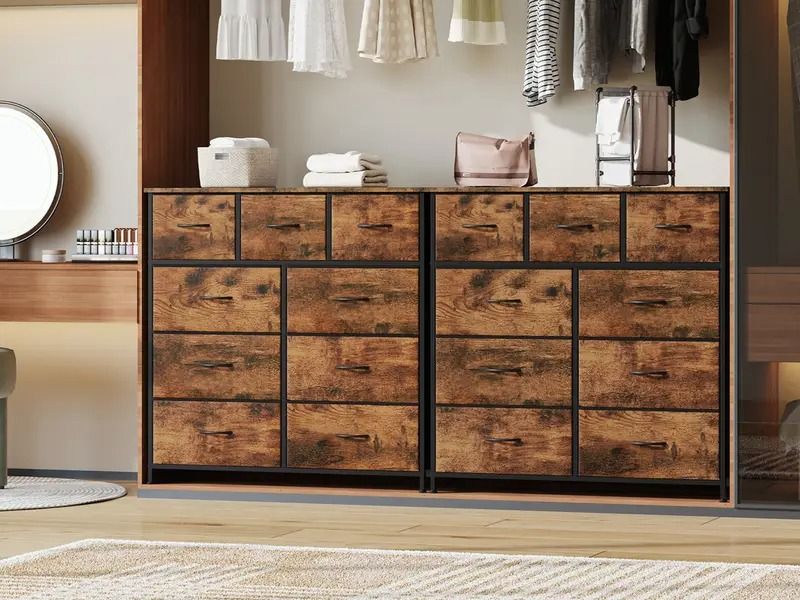9 Drawer Dresser with Metal Frame and Wooden Top Fabric Storage Organizer Tower for Bedroom Living Room Entryway Office Closet Classic Freestanding Wardrobe Cabinet - Comfortable Living Decor