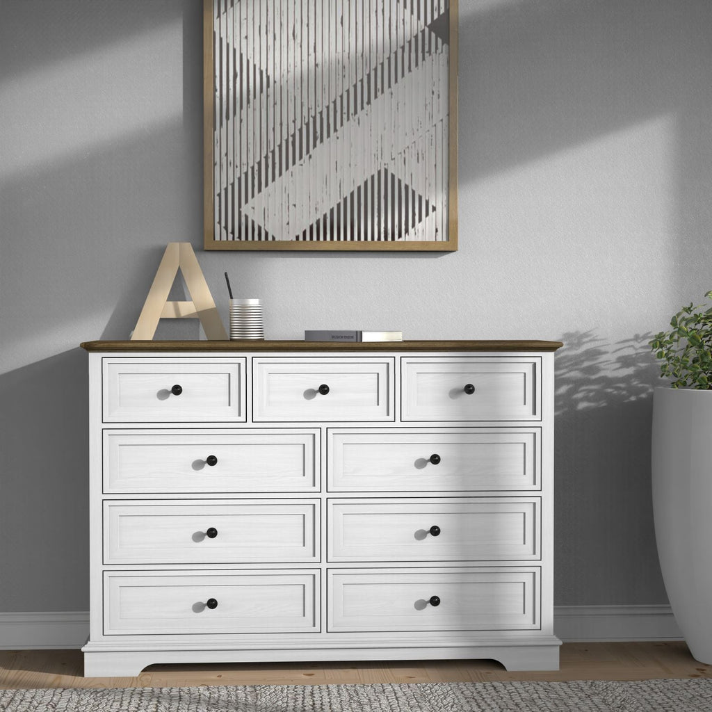 9 Drawer Dresser with Wooden Top, Tall Fabric Dresser & Chest of Drawers for Bedroom Closet Living Room - Comfortable Living Decor