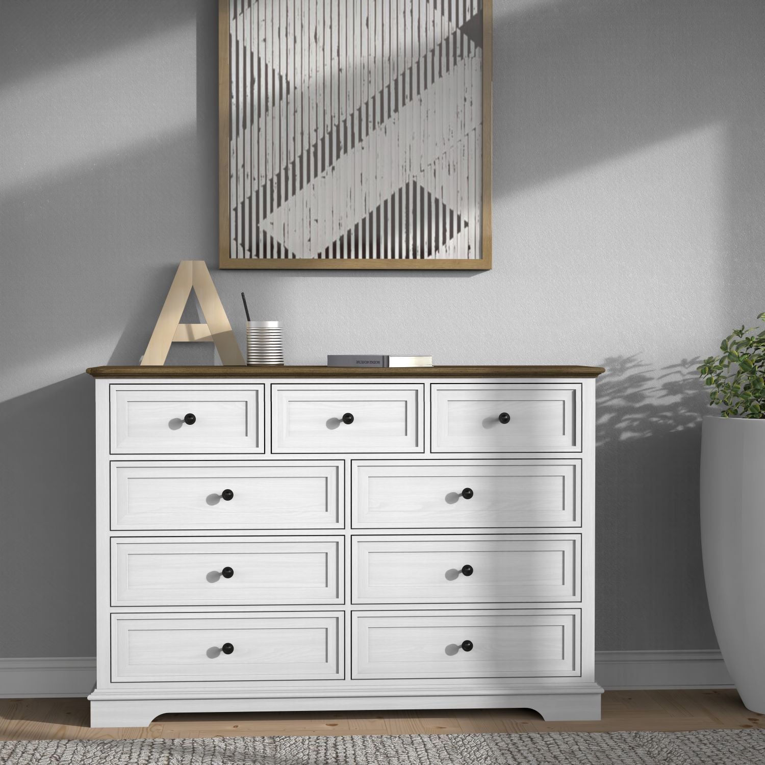 9 Drawer Dresser with Wooden Top, Tall Fabric Dresser & Chest of Drawers for Bedroom Closet Living Room - Comfortable Living Decor