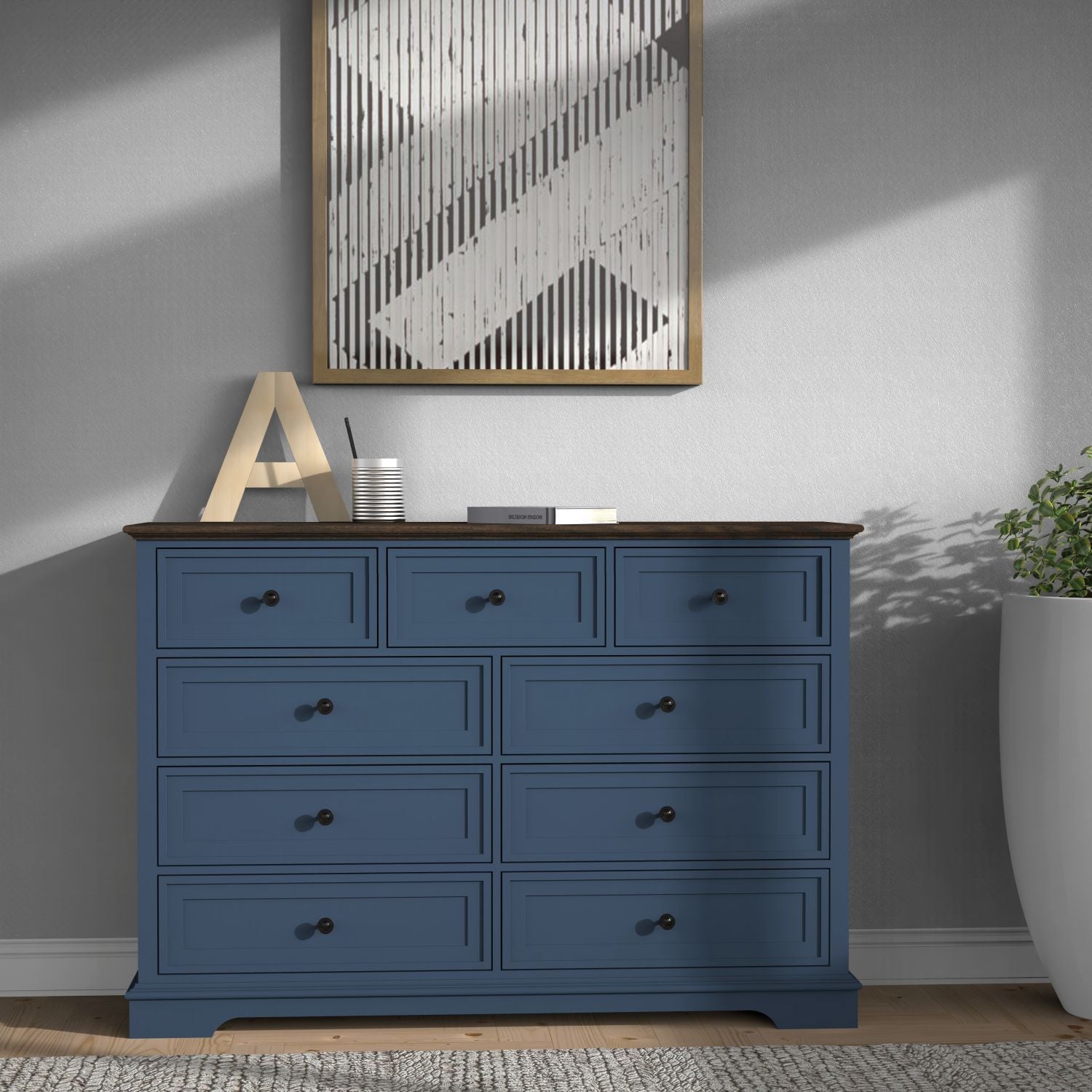 9 Drawer Dresser with Wooden Top, Tall Fabric Dresser & Chest of Drawers for Bedroom Closet Living Room - Comfortable Living Decor
