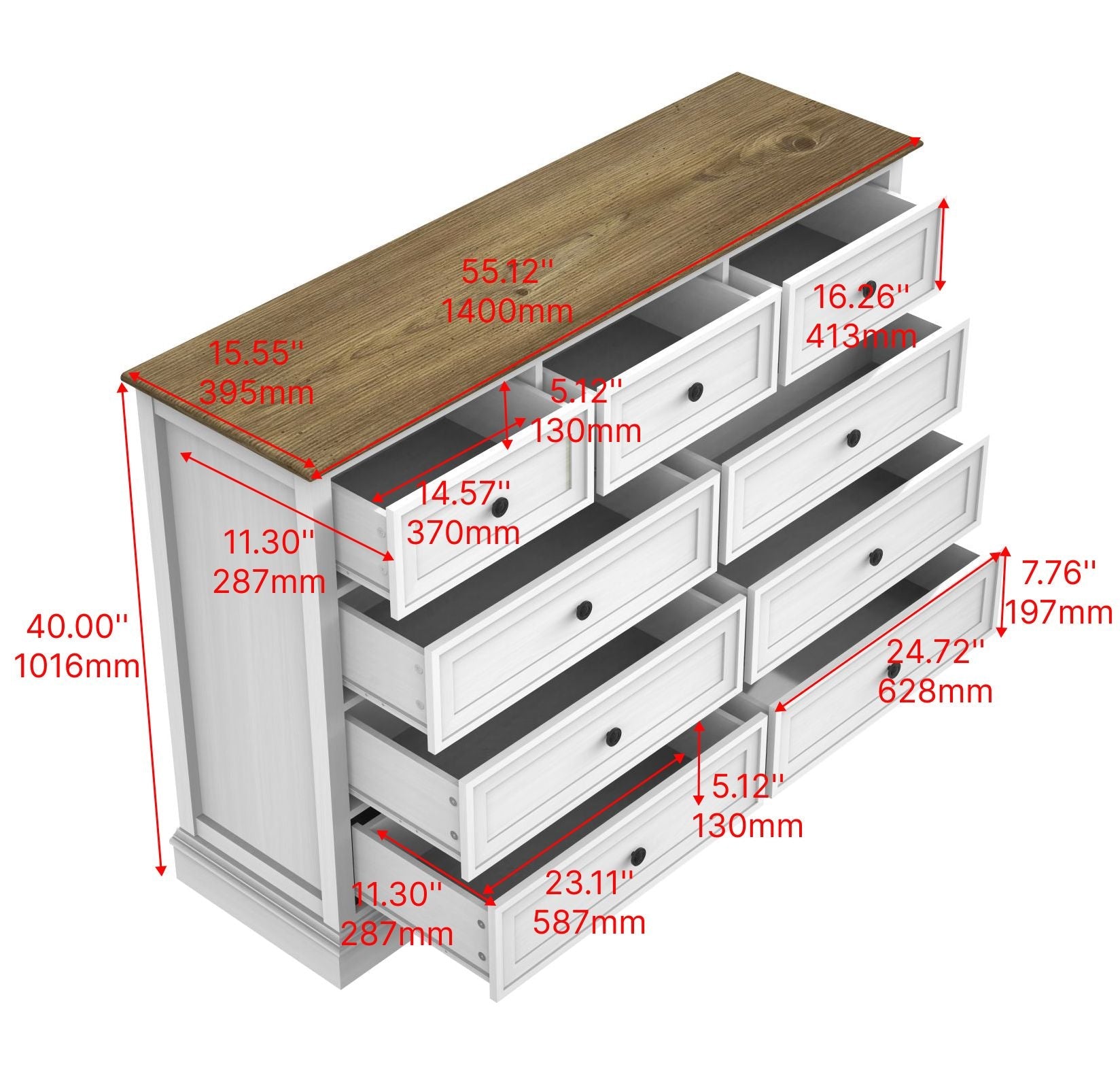 9 Drawer Dresser with Wooden Top, Tall Fabric Dresser & Chest of Drawers for Bedroom Closet Living Room - Comfortable Living Decor