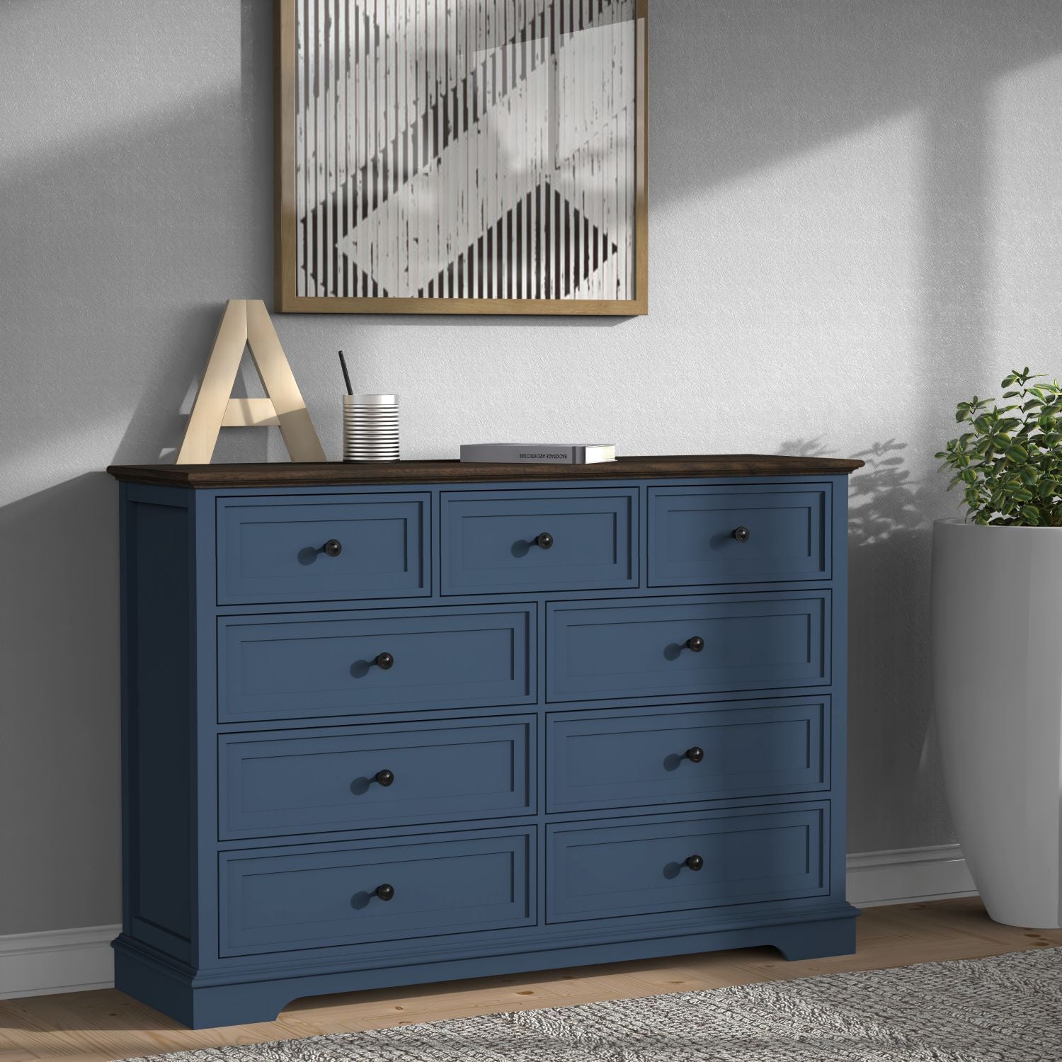 9 Drawer Dresser with Wooden Top, Tall Fabric Dresser & Chest of Drawers for Bedroom Closet Living Room - Comfortable Living Decor