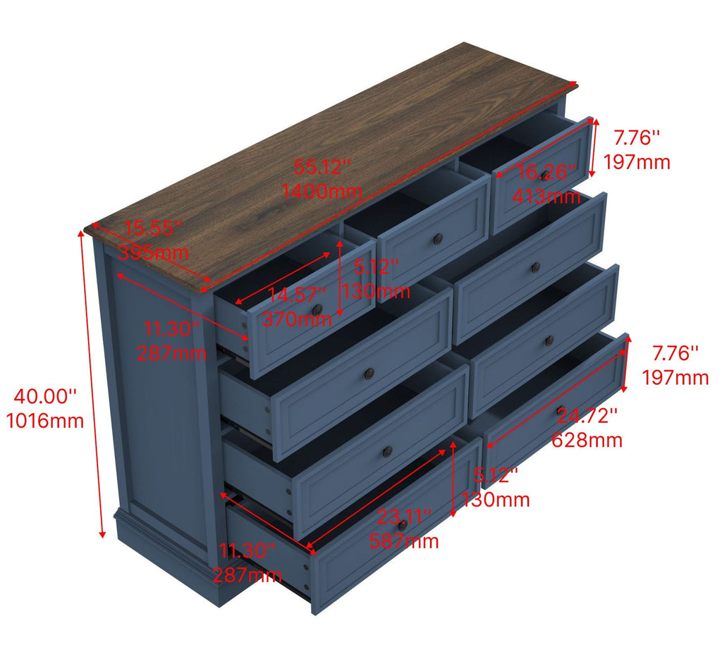 9 Drawer Dresser with Wooden Top, Tall Fabric Dresser & Chest of Drawers for Bedroom Closet Living Room - Comfortable Living Decor