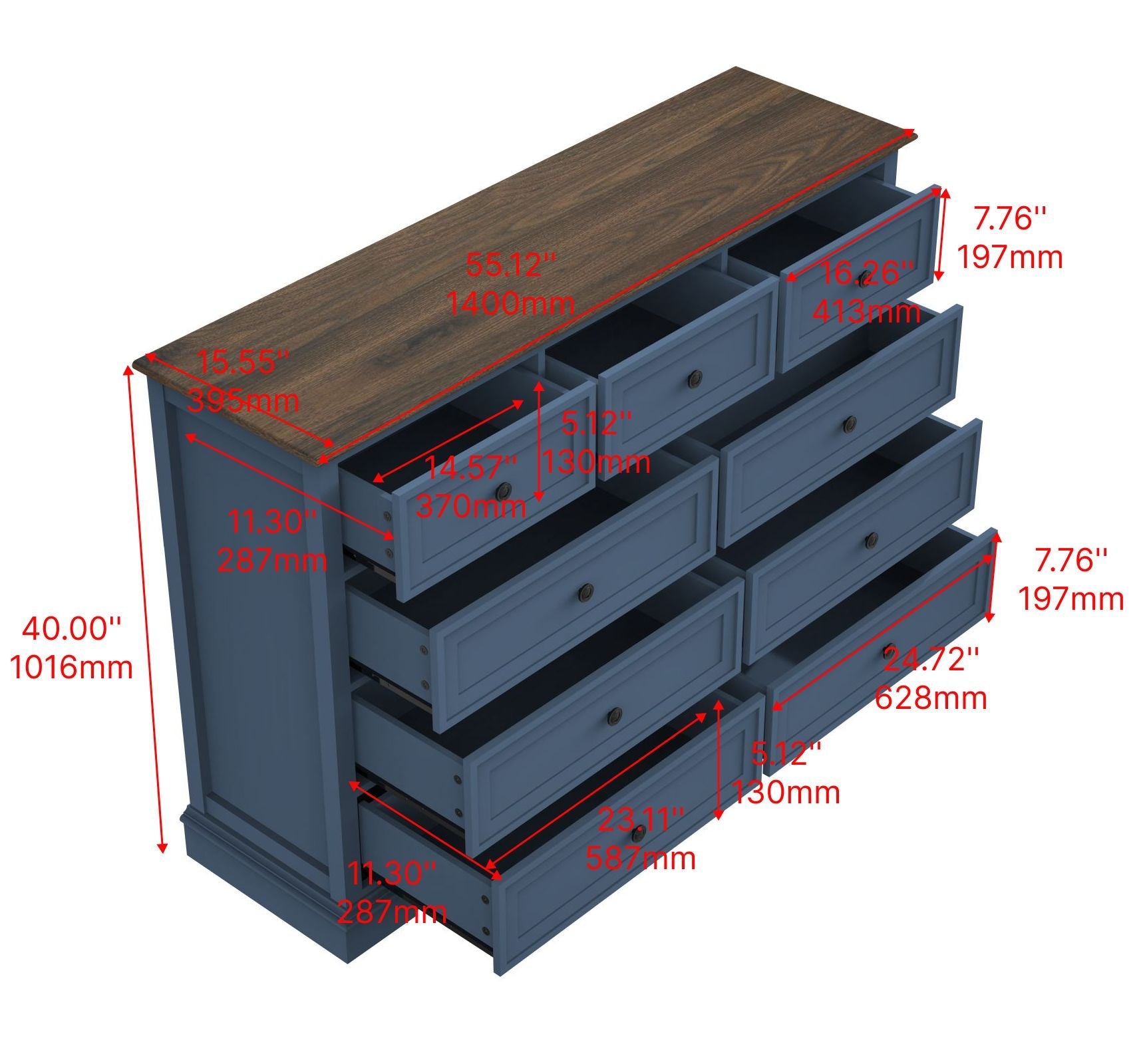 9 Drawer Dresser with Wooden Top, Tall Fabric Dresser & Chest of Drawers for Bedroom Closet Living Room - Comfortable Living Decor