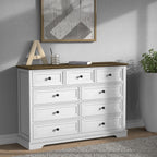 9 Drawer Dresser with Wooden Top, Tall Fabric Dresser & Chest of Drawers for Bedroom Closet Living Room - Comfortable Living Decor