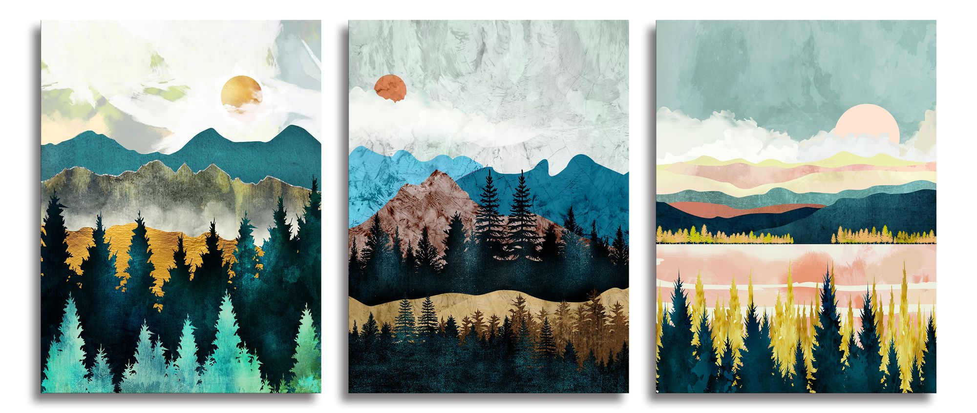 Abstract Wall Art Forest Mountain Watercolor Wall Paintings Landscape Modern Canvas Prints Bathroom Bedroom Office Wall Decor 3 Piece - Comfortable Living Decor