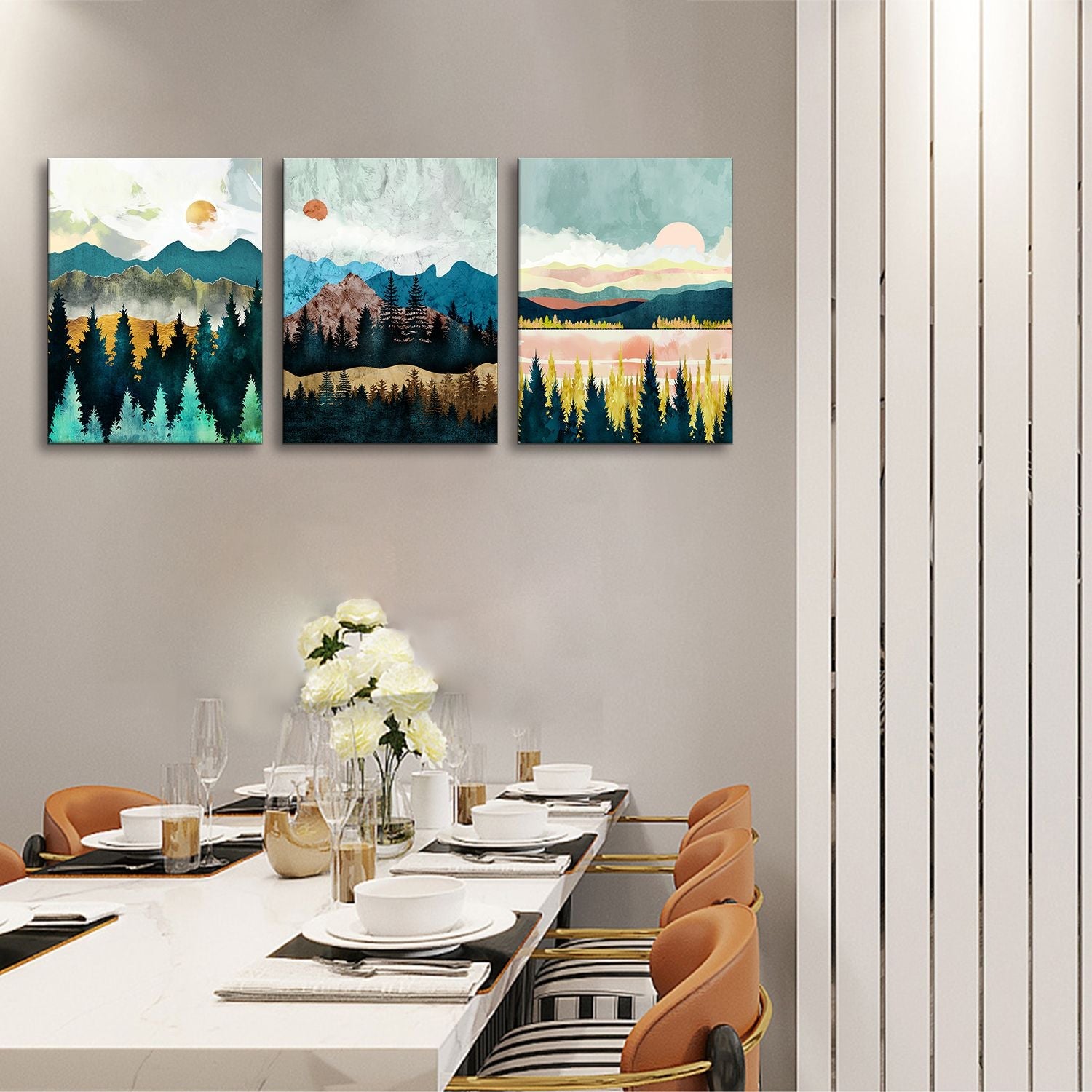 Abstract Wall Art Forest Mountain Watercolor Wall Paintings Landscape Modern Canvas Prints Bathroom Bedroom Office Wall Decor 3 Piece - Comfortable Living Decor