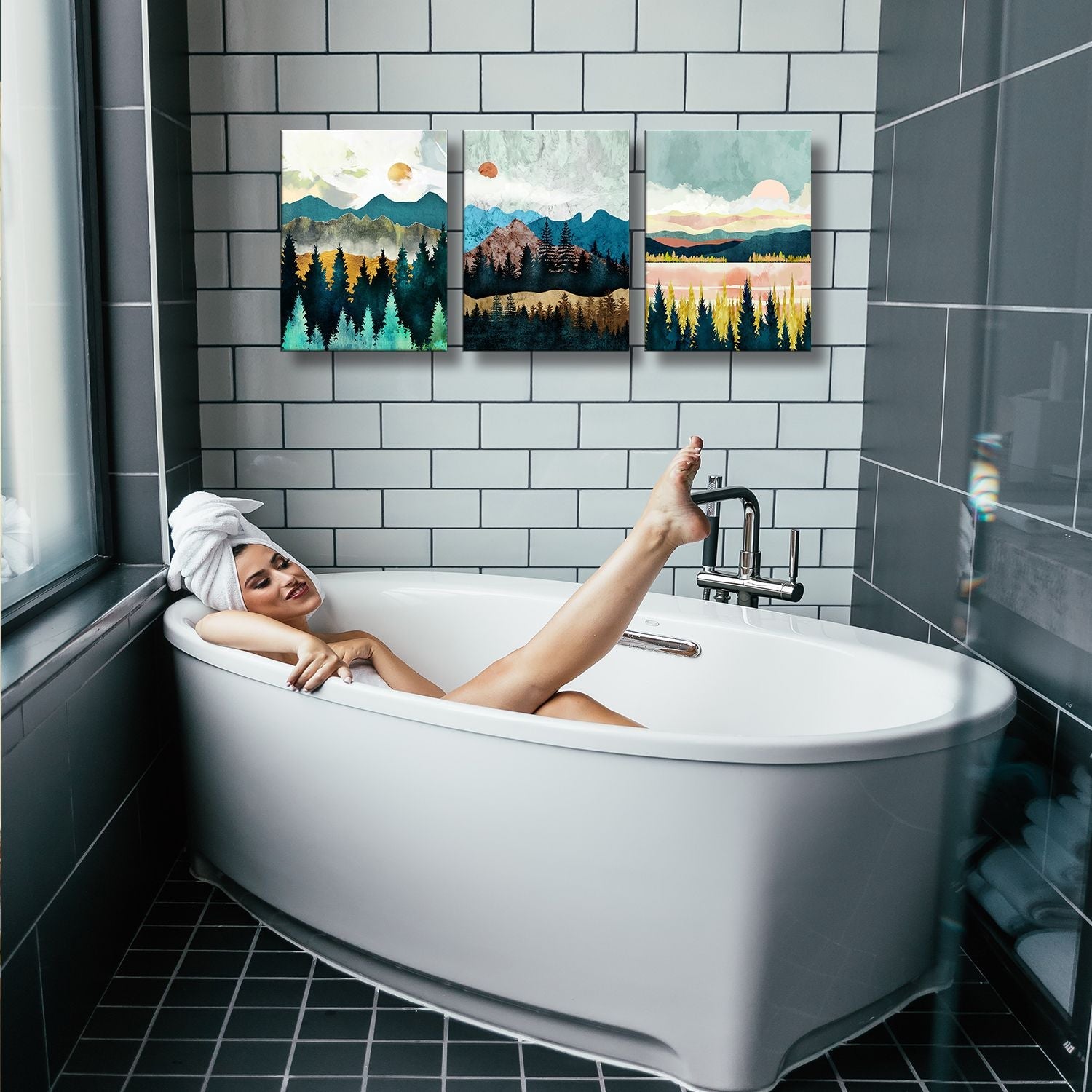 Abstract Wall Art Forest Mountain Watercolor Wall Paintings Landscape Modern Canvas Prints Bathroom Bedroom Office Wall Decor 3 Piece - Comfortable Living Decor