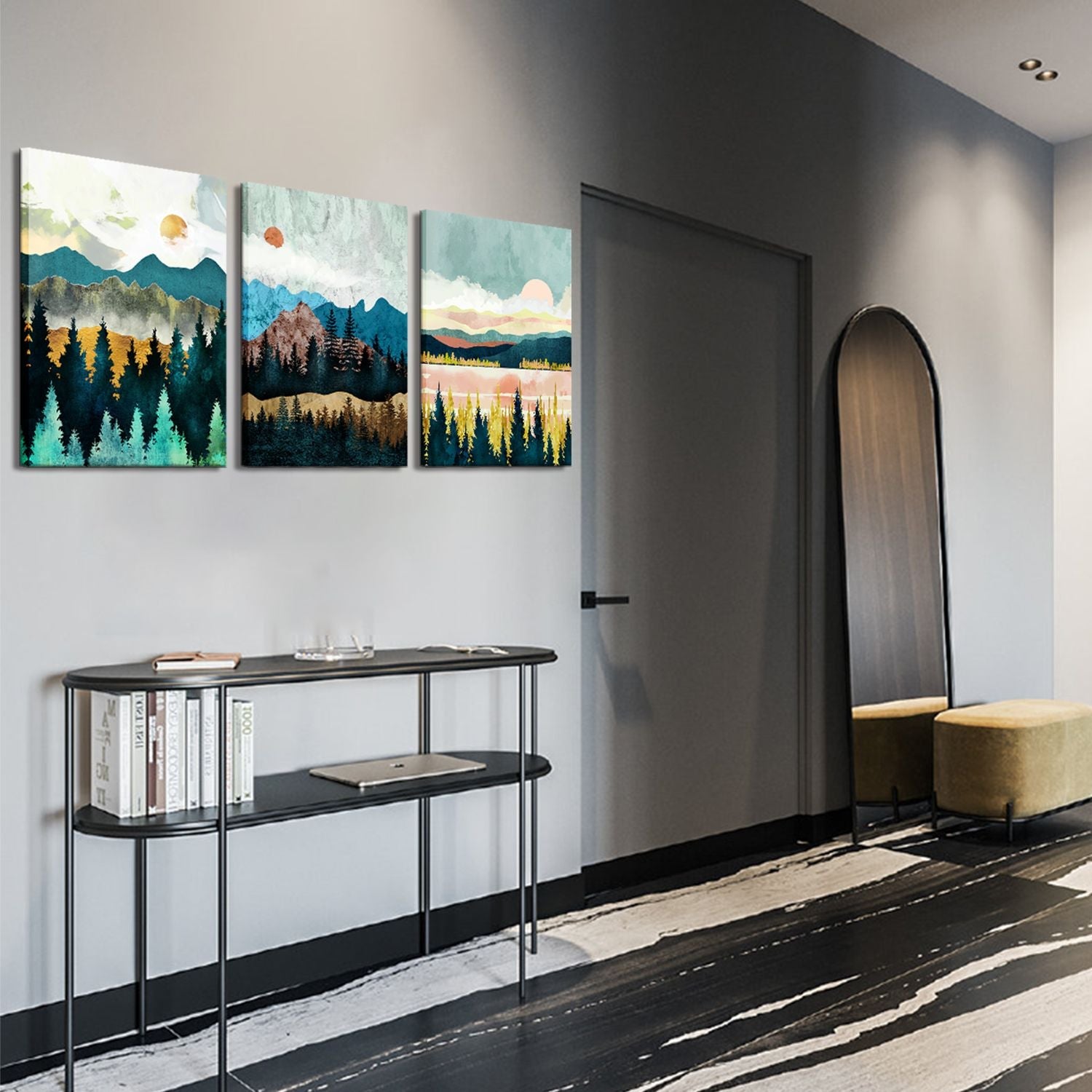 Abstract Wall Art Forest Mountain Watercolor Wall Paintings Landscape Modern Canvas Prints Bathroom Bedroom Office Wall Decor 3 Piece - Comfortable Living Decor