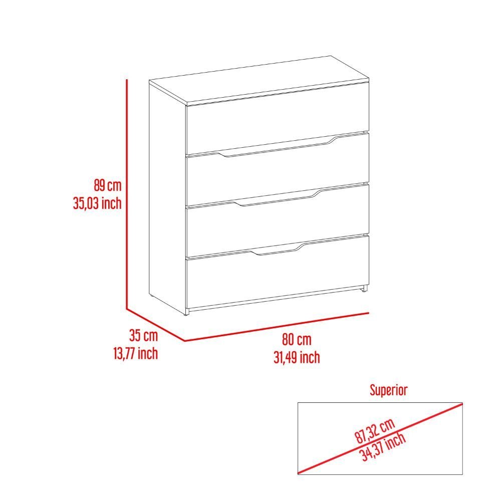 Aralia Drawer Dresser, Four Drawers, Superior Top - Comfortable Living Decor