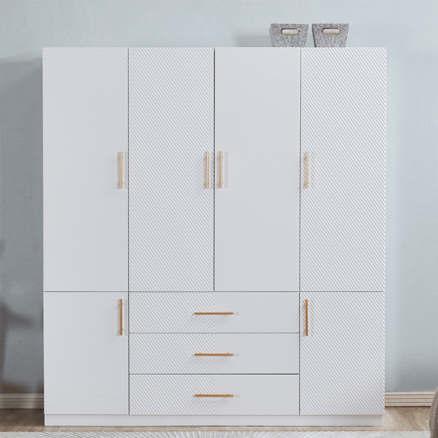 Armoire Wardrobe Closet, with 4 Drawers for High Storage Capacity - Comfortable Living Decor