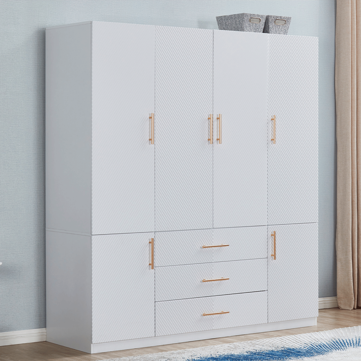 Armoire Wardrobe Closet, with 4 Drawers for High Storage Capacity - Comfortable Living Decor