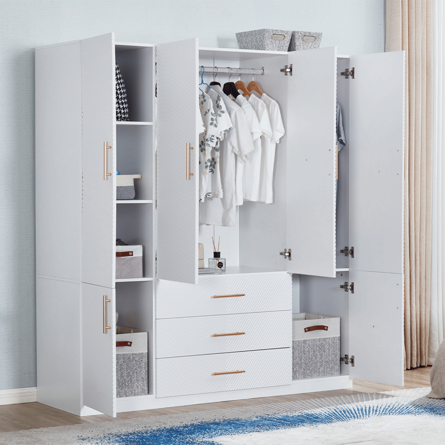 Armoire Wardrobe Closet, with 4 Drawers for High Storage Capacity - Comfortable Living Decor