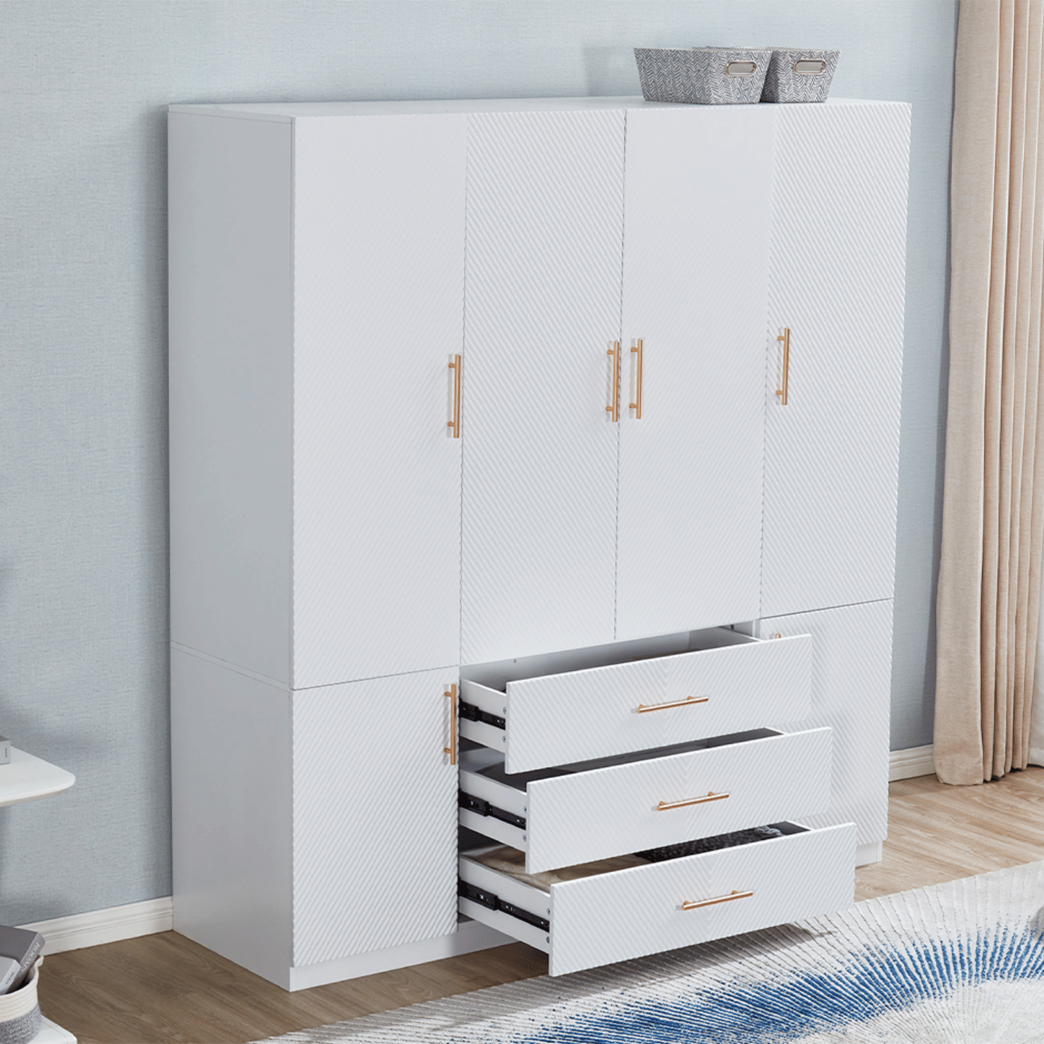 Armoire Wardrobe Closet, with 4 Drawers for High Storage Capacity - Comfortable Living Decor