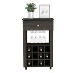 Bar Cart Bayamon, Twelve Wine Cubbies, Four Legs, Carbon Espresso Finish - Comfortable Living Decor