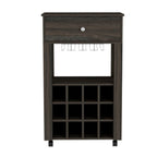 Bar Cart Bayamon, Twelve Wine Cubbies, Four Legs, Carbon Espresso Finish - Comfortable Living Decor