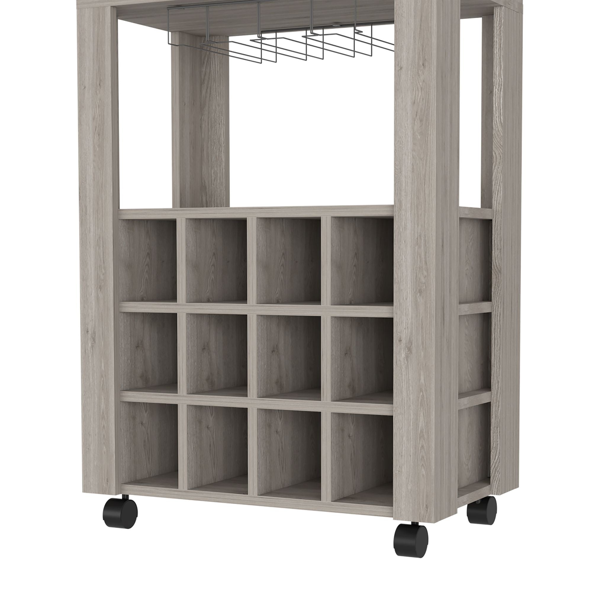 Bar Cart Bayamon, Twelve Wine Cubbies, Four Legs, Light Gray Finish - Comfortable Living Decor