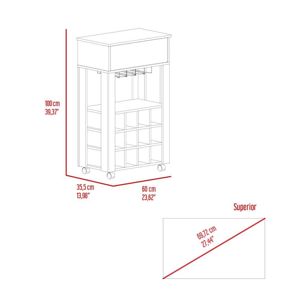 Bar Cart Bayamon, Twelve Wine Cubbies, Four Legs, Light Gray Finish - Comfortable Living Decor
