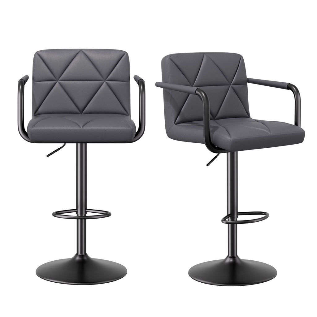 Bar Stools Set of 2, Seat Adjustable Height 25.5 - 34.5IN Barstools with Back & Arms, Swivel PU Leather Upholstered Square Counter Height Bar Chairs for Bar Kitchen Island - Comfortable Living Decor