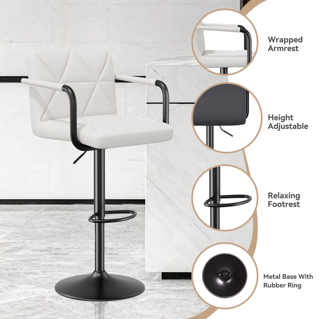 Bar Stools Set of 2, Seat Adjustable Height 25.5 - 34.5IN Barstools with Back & Arms, Swivel PU Leather Upholstered Square Counter Height Bar Chairs for Bar Kitchen Island - Comfortable Living Decor