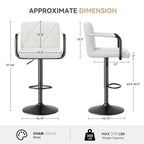 Bar Stools Set of 2, Seat Adjustable Height 25.5 - 34.5IN Barstools with Back & Arms, Swivel PU Leather Upholstered Square Counter Height Bar Chairs for Bar Kitchen Island - Comfortable Living Decor