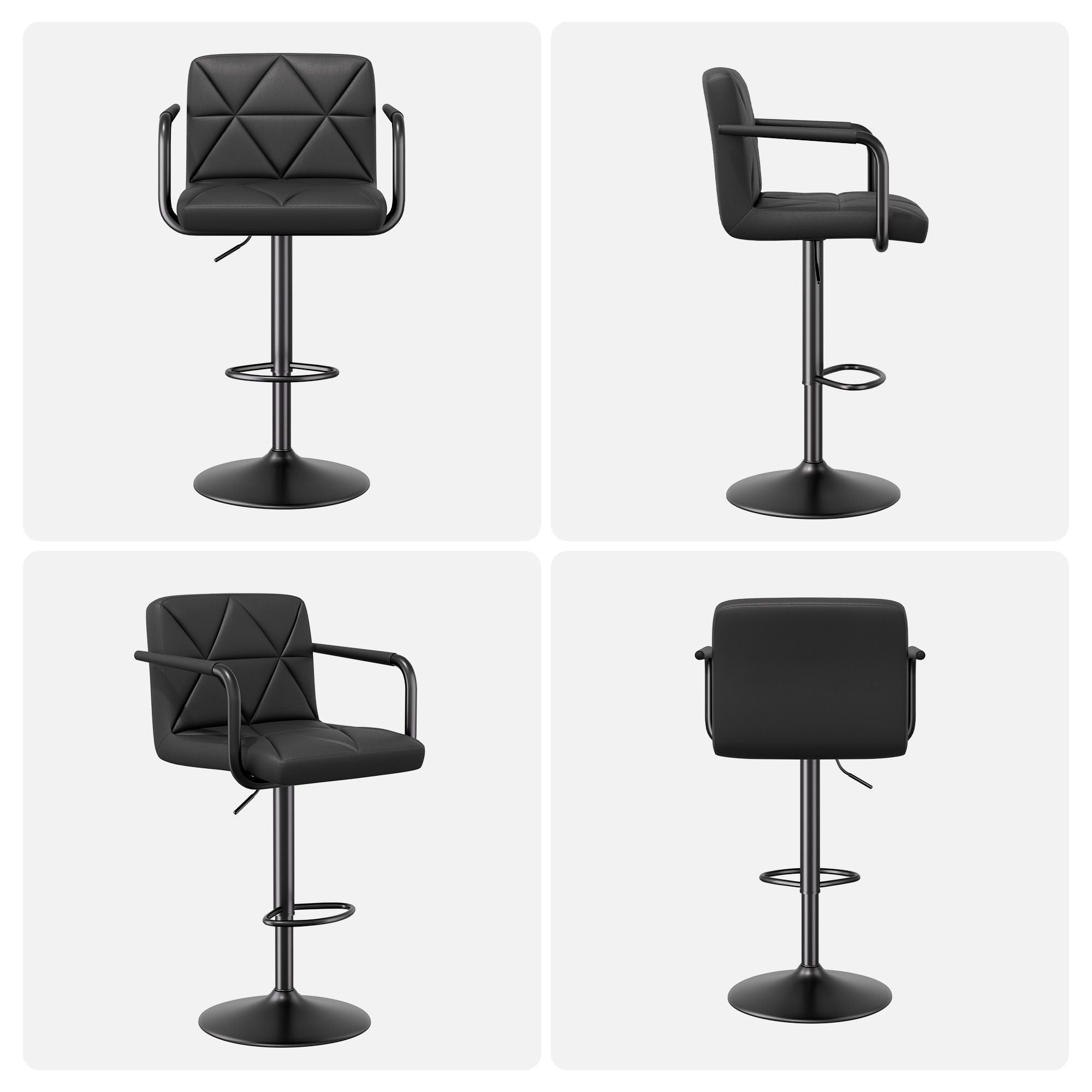 Bar Stools Set of 2, Seat Adjustable Height 25.5 - 34.5IN Barstools with Back & Arms, Swivel PU Leather Upholstered Square Counter Height Bar Chairs for Bar Kitchen Island - Comfortable Living Decor