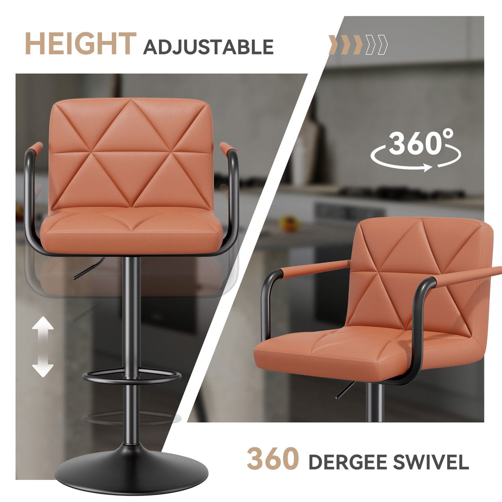 Bar Stools Set of 2, Seat Adjustable Height 25.5 - 34.5IN Barstools with Back & Arms, Swivel PU Leather Upholstered Square Counter Height Bar Chairs for Bar Kitchen Island - Comfortable Living Decor