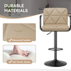 Bar Stools Set of 2, Seat Adjustable Height 25.5 - 34.5IN Barstools with Back & Arms, Swivel PU Leather Upholstered Square Counter Height Bar Chairs for Bar Kitchen Island - Comfortable Living Decor