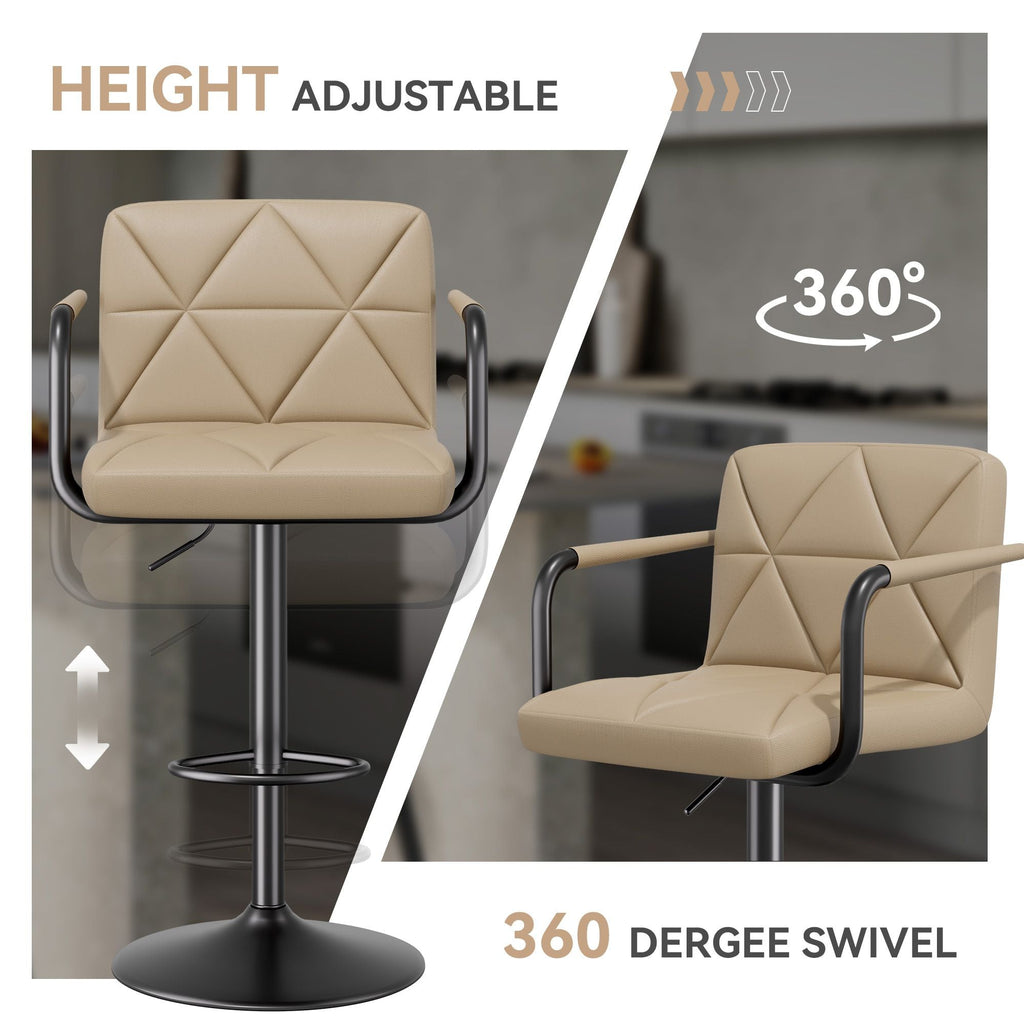 Bar Stools Set of 2, Seat Adjustable Height 25.5 - 34.5IN Barstools with Back & Arms, Swivel PU Leather Upholstered Square Counter Height Bar Chairs for Bar Kitchen Island - Comfortable Living Decor
