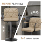 Bar Stools Set of 2, Seat Adjustable Height 25.5 - 34.5IN Barstools with Back & Arms, Swivel PU Leather Upholstered Square Counter Height Bar Chairs for Bar Kitchen Island - Comfortable Living Decor