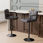 Bar Stools Set of 2, Seat Adjustable Height 25.5 - 34.5IN Barstools with Back & Arms, Swivel PU Leather Upholstered Square Counter Height Bar Chairs for Bar Kitchen Island - Comfortable Living Decor
