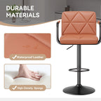 Bar Stools Set of 2, Seat Adjustable Height 25.5 - 34.5IN Barstools with Back & Arms, Swivel PU Leather Upholstered Square Counter Height Bar Chairs for Bar Kitchen Island - Comfortable Living Decor