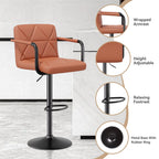 Bar Stools Set of 2, Seat Adjustable Height 25.5 - 34.5IN Barstools with Back & Arms, Swivel PU Leather Upholstered Square Counter Height Bar Chairs for Bar Kitchen Island - Comfortable Living Decor