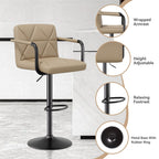 Bar Stools Set of 2, Seat Adjustable Height 25.5 - 34.5IN Barstools with Back & Arms, Swivel PU Leather Upholstered Square Counter Height Bar Chairs for Bar Kitchen Island - Comfortable Living Decor