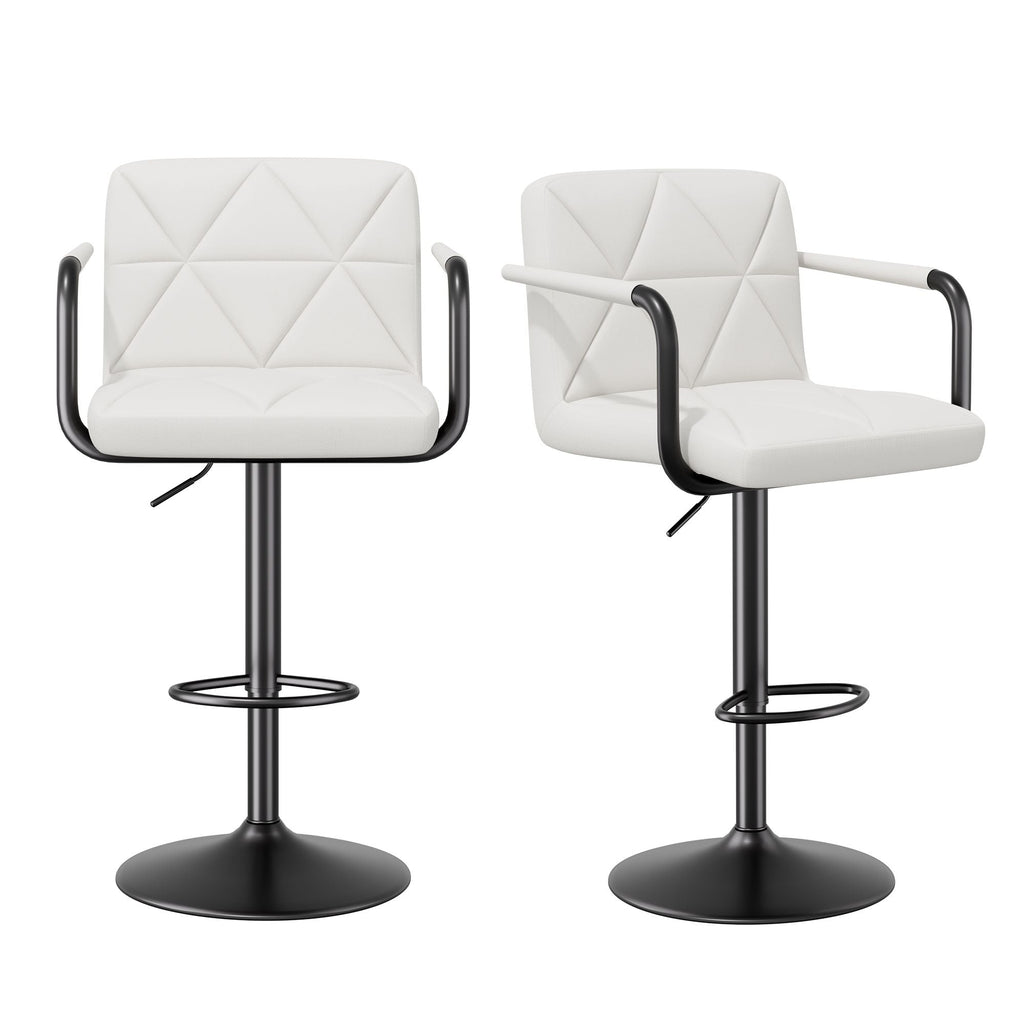 Bar Stools Set of 2, Seat Adjustable Height 25.5 - 34.5IN Barstools with Back & Arms, Swivel PU Leather Upholstered Square Counter Height Bar Chairs for Bar Kitchen Island - Comfortable Living Decor