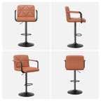 Bar Stools Set of 2, Seat Adjustable Height 25.5 - 34.5IN Barstools with Back & Arms, Swivel PU Leather Upholstered Square Counter Height Bar Chairs for Bar Kitchen Island - Comfortable Living Decor