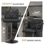 Bar Stools Set of 2, Seat Adjustable Height 25.5 - 34.5IN Barstools with Back & Arms, Swivel PU Leather Upholstered Square Counter Height Bar Chairs for Bar Kitchen Island - Comfortable Living Decor