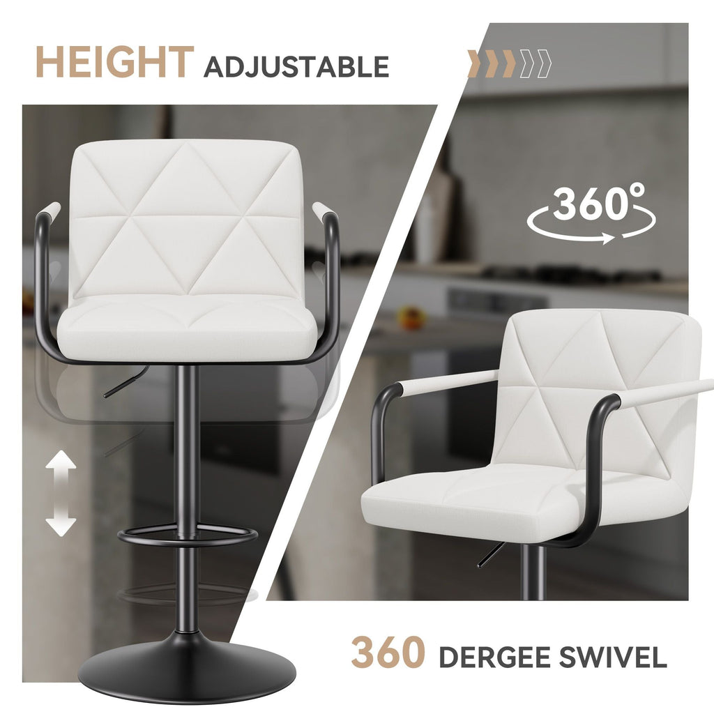 Bar Stools Set of 2, Seat Adjustable Height 25.5 - 34.5IN Barstools with Back & Arms, Swivel PU Leather Upholstered Square Counter Height Bar Chairs for Bar Kitchen Island - Comfortable Living Decor
