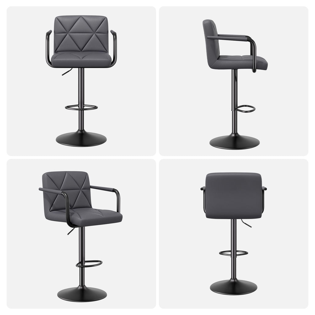 Bar Stools Set of 2, Seat Adjustable Height 25.5 - 34.5IN Barstools with Back & Arms, Swivel PU Leather Upholstered Square Counter Height Bar Chairs for Bar Kitchen Island - Comfortable Living Decor