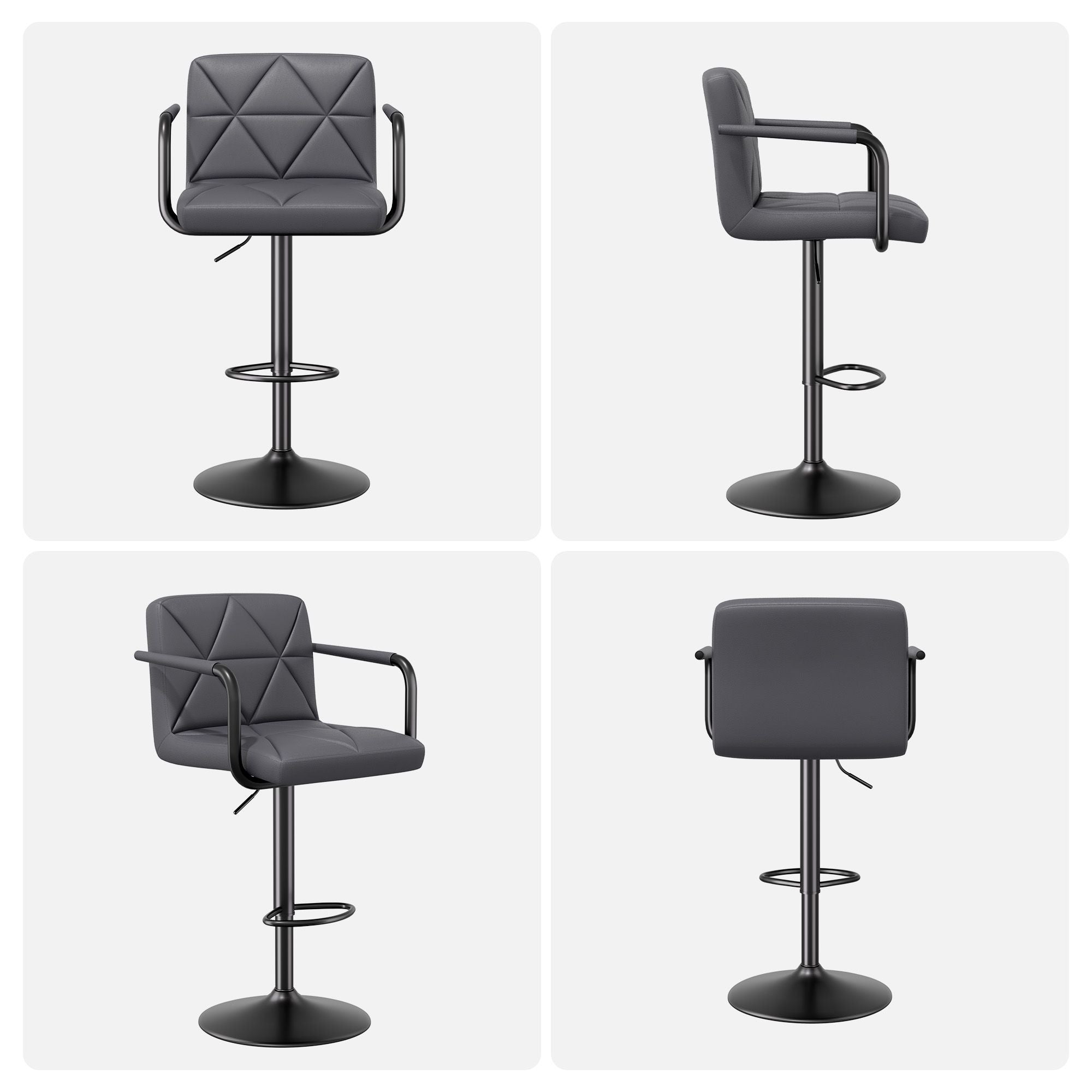 Bar Stools Set of 2, Seat Adjustable Height 25.5 - 34.5IN Barstools with Back & Arms, Swivel PU Leather Upholstered Square Counter Height Bar Chairs for Bar Kitchen Island - Comfortable Living Decor