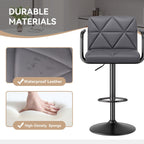 Bar Stools Set of 2, Seat Adjustable Height 25.5 - 34.5IN Barstools with Back & Arms, Swivel PU Leather Upholstered Square Counter Height Bar Chairs for Bar Kitchen Island - Comfortable Living Decor