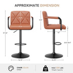 Bar Stools Set of 2, Seat Adjustable Height 25.5 - 34.5IN Barstools with Back & Arms, Swivel PU Leather Upholstered Square Counter Height Bar Chairs for Bar Kitchen Island - Comfortable Living Decor