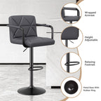 Bar Stools Set of 2, Seat Adjustable Height 25.5 - 34.5IN Barstools with Back & Arms, Swivel PU Leather Upholstered Square Counter Height Bar Chairs for Bar Kitchen Island - Comfortable Living Decor