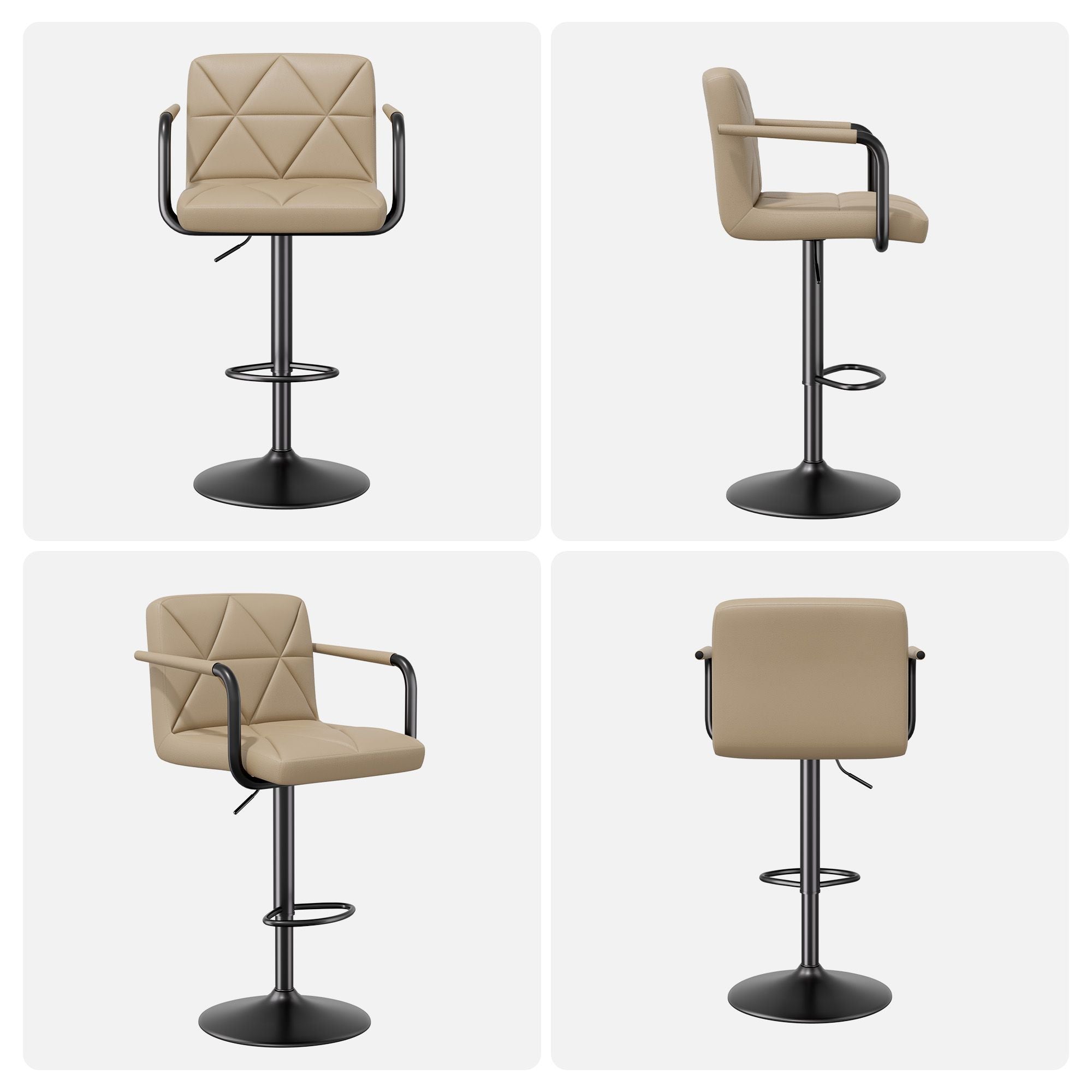 Bar Stools Set of 2, Seat Adjustable Height 25.5 - 34.5IN Barstools with Back & Arms, Swivel PU Leather Upholstered Square Counter Height Bar Chairs for Bar Kitchen Island - Comfortable Living Decor