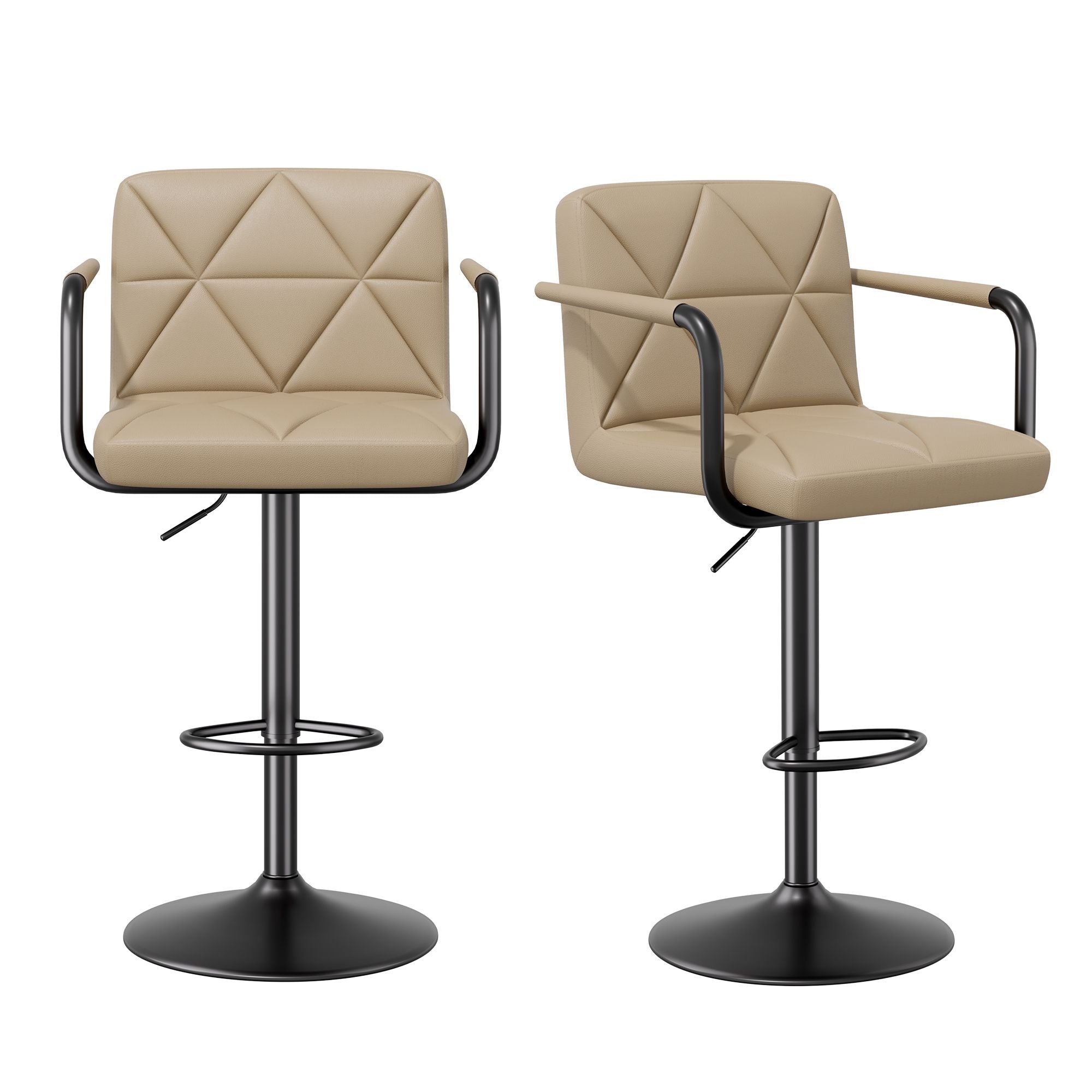 Bar Stools Set of 2, Seat Adjustable Height 25.5 - 34.5IN Barstools with Back & Arms, Swivel PU Leather Upholstered Square Counter Height Bar Chairs for Bar Kitchen Island - Comfortable Living Decor