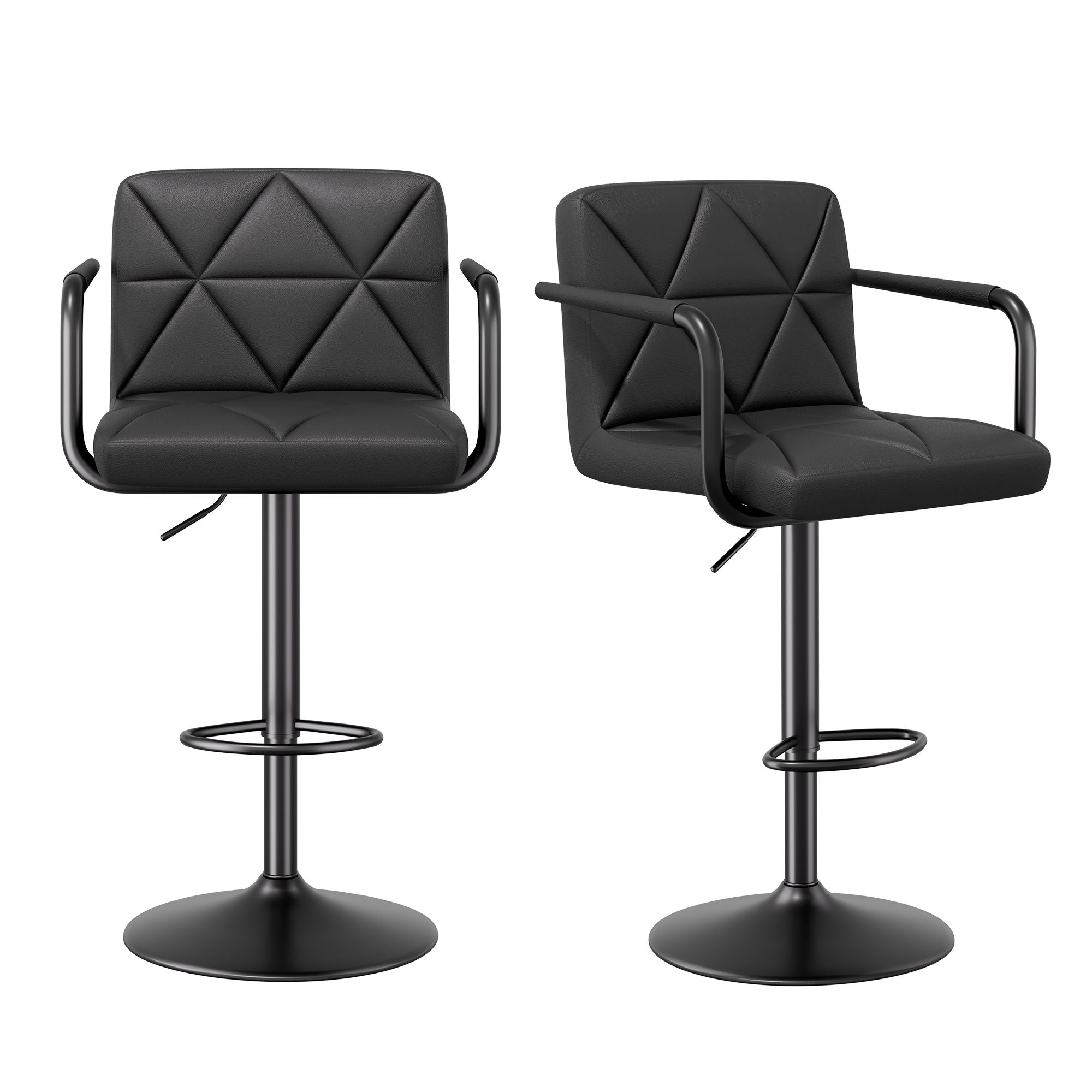 Bar Stools Set of 2, Seat Adjustable Height 25.5 - 34.5IN Barstools with Back & Arms, Swivel PU Leather Upholstered Square Counter Height Bar Chairs for Bar Kitchen Island - Comfortable Living Decor