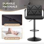 Bar Stools Set of 2, Seat Adjustable Height 25.5 - 34.5IN Barstools with Back & Arms, Swivel PU Leather Upholstered Square Counter Height Bar Chairs for Bar Kitchen Island - Comfortable Living Decor