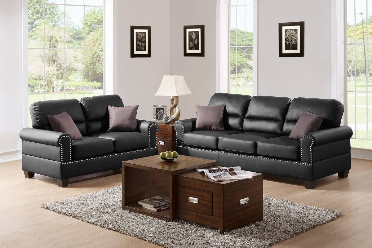 Black Bonded Leather 2pc Sofa Set Sofa And Loveseat Living Room Furniture - Comfortable Living Decor