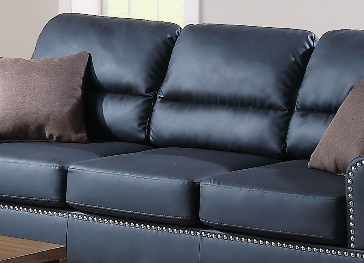 Black Bonded Leather 2pc Sofa Set Sofa And Loveseat Living Room Furniture - Comfortable Living Decor