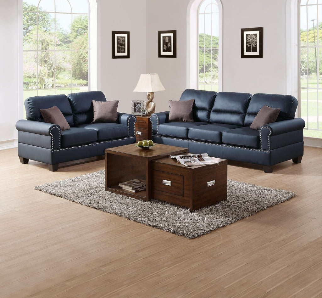 Black Bonded Leather 2pc Sofa Set Sofa And Loveseat Living Room Furniture - Comfortable Living Decor